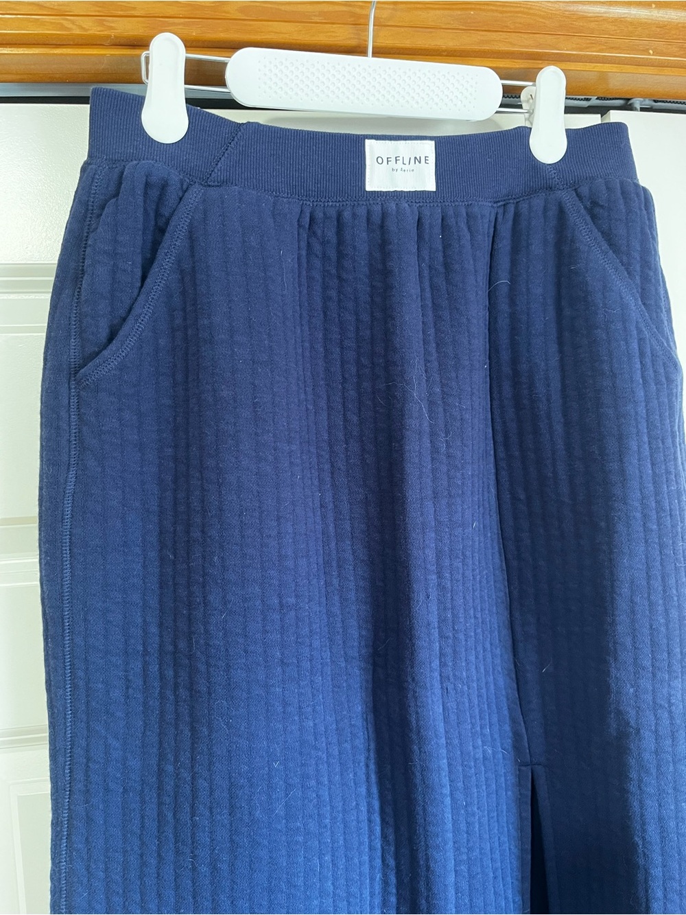 aerie Navy Ribbed Maxi Skirt with Front Slit - Picture 2 of 6